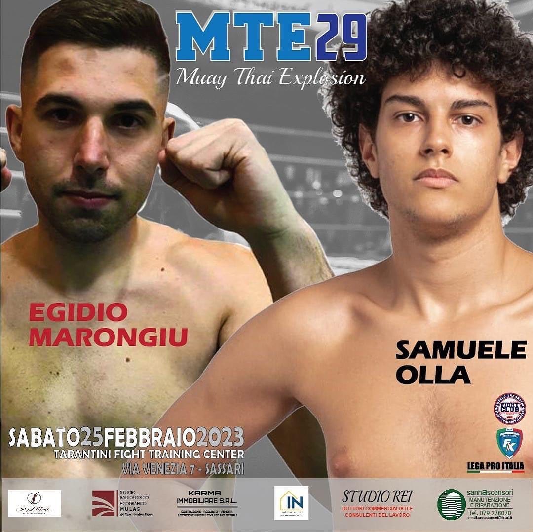 Esordio per il nostro @egimarongiu  al MTE 29 a Sassari. Sabato 25 Febbraio. Opposto a Samuele Olla  @huaciaimuaythai  sotto l’egida della @federkombat_sardegna
